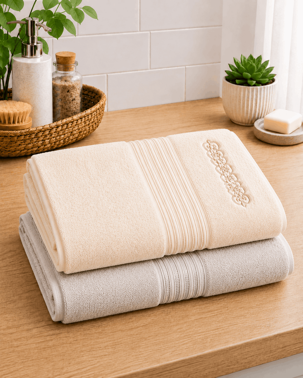 Embroided Linear Border Bath Towel