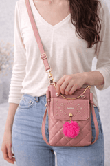 Quilted Vegan Leather Mini Crossbody Bag Pink