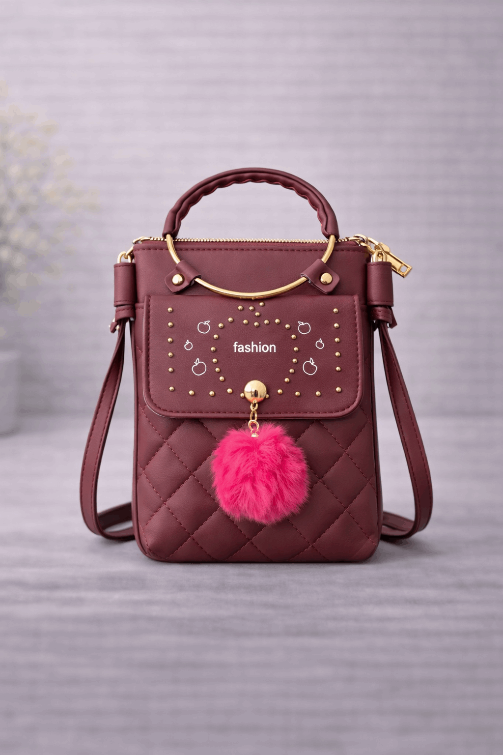 Quilted Vegan Leather Mini Crossbody Bag Burgundy