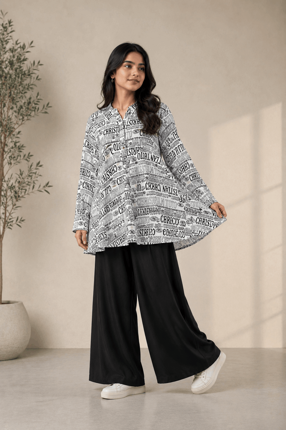 White Typographic Printed Shirt