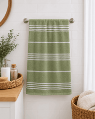 Classic Cotton Striped Bath Towel in Parrot Green
