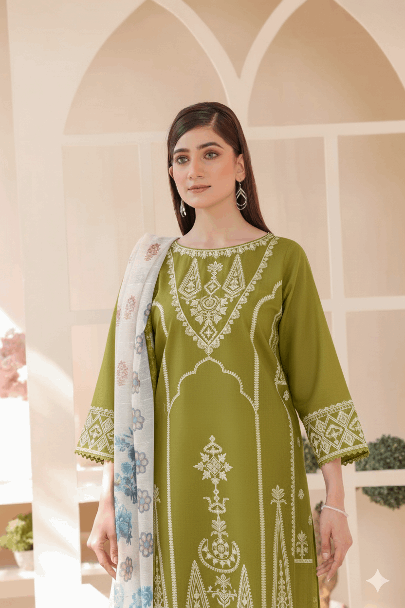 3 Piece – Embroidered Cotton Suit # 23