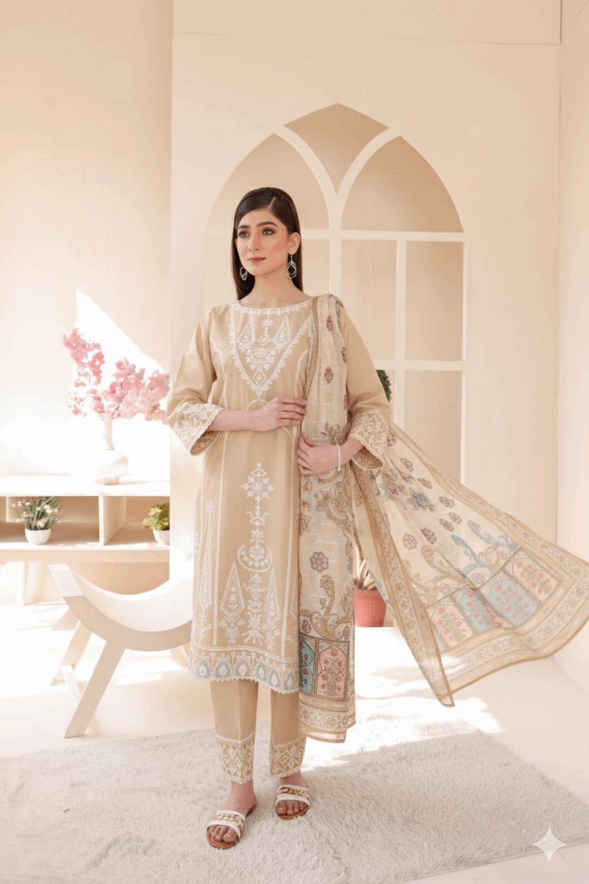 3 Piece – Embroidered Cotton Suit # 21