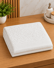 White Embossed Floral Bath Towel