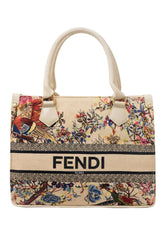 Fendi Roma Floral Embroidery Canvas Tote Bag - Off White