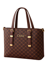 Chloë Signature Diamond Monogram Tote – Deep Espresso