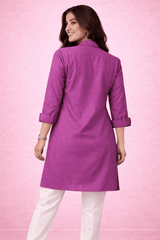 Botanical Embroidered Button-Down Kurta Purple - Nishat Creative Store