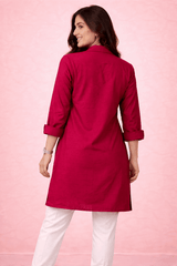 Botanical Embroidered Button-Down Kurta Red - Nishat Creative Store