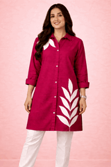 Botanical Embroidered Button-Down Kurta Red - Nishat Creative Store