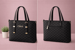 Chloë Signature Diamond Monogram Tote – Black - Nishat Creative Store