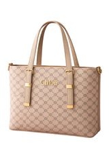 Chloë Signature Diamond Monogram Tote – Cream - Nishat Creative Store