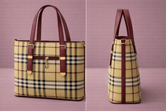 Chloé Signature Plaid Tote Bag – Tan & Wine Red check pattern - Nishat Creative Store