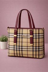 Chloé Signature Plaid Tote Bag – Tan & Wine Red check pattern - Nishat Creative Store