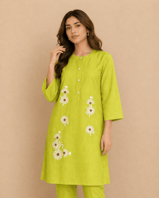 Daisy Floral Embroidered Cotton Kurta - Nishat Creative Store