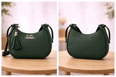 Dark Green Coach Hobo Bag – Leather with Tassel Accent - Nishat Creative Store