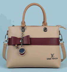 Dual-Handle Crossbody Bag with maroon Stripe and Bow - Nishat Creative Store