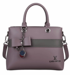 Dual-Handle Tan Crossbody Bag with Purple Stripe and Bow - Nishat Creative Store