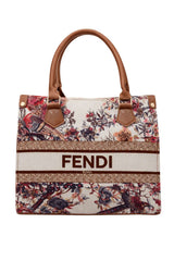 Fendi Roma Floral Embroidery Canvas Tote Bag - Brown - Nishat Creative Store