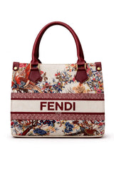 Fendi Roma Floral Embroidery Canvas Tote Bag - Maroon - Nishat Creative Store