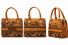 Fendi Roma Floral Embroidery Canvas Tote Bag - Mustard - Nishat Creative Store
