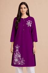 Floral Embroidered Cotton Kurta Purple - Nishat Creative Store