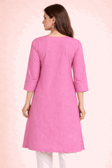Floral Embroidered Pink Cotton Kurta - Nishat Creative Store