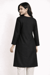 Floral Vine Embroidered Black Cotton Kurta - Nishat Creative Store