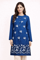 Floral Vine Embroidered Blue Cotton Kurta - Nishat Creative Store
