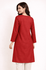 Floral Vine Embroidered Crimson Cotton Kurta - Nishat Creative Store