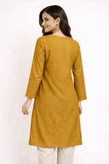 Floral Vine Embroidered Mustard Cotton Kurta - Nishat Creative Store