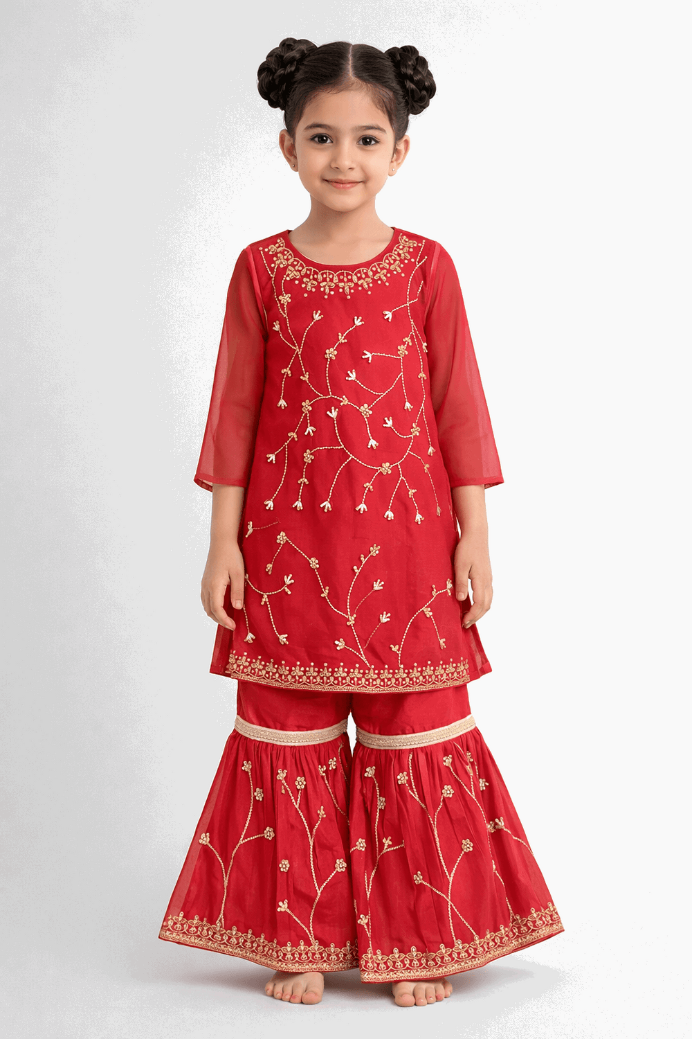 Girl Red Embroidery Fancy Suit Set