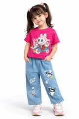 Girls Casual Bunny Print Outfit T-Shirt & Jeans