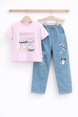 Girls Casual Bunny Print Outfit T-Shirt & Jeans