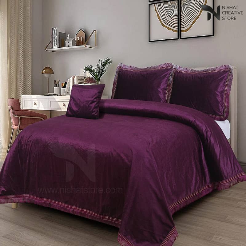 Heavy Velvet & Leather Bed Sheet Set 4 Pcs Design Code 550 Fancy