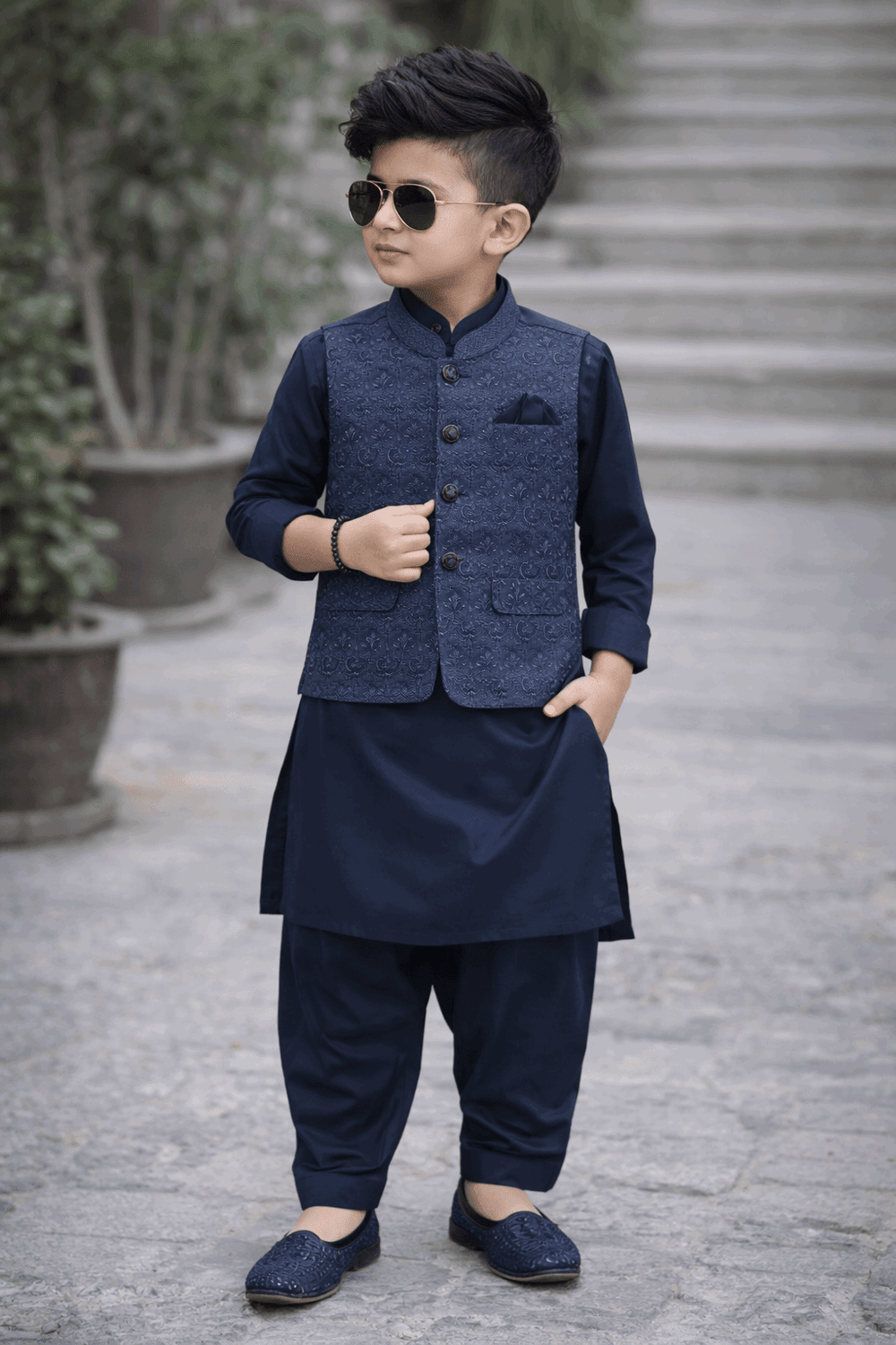 Little Prince Waistcoat Shalwar Suit Blue - Nishat Creative Store