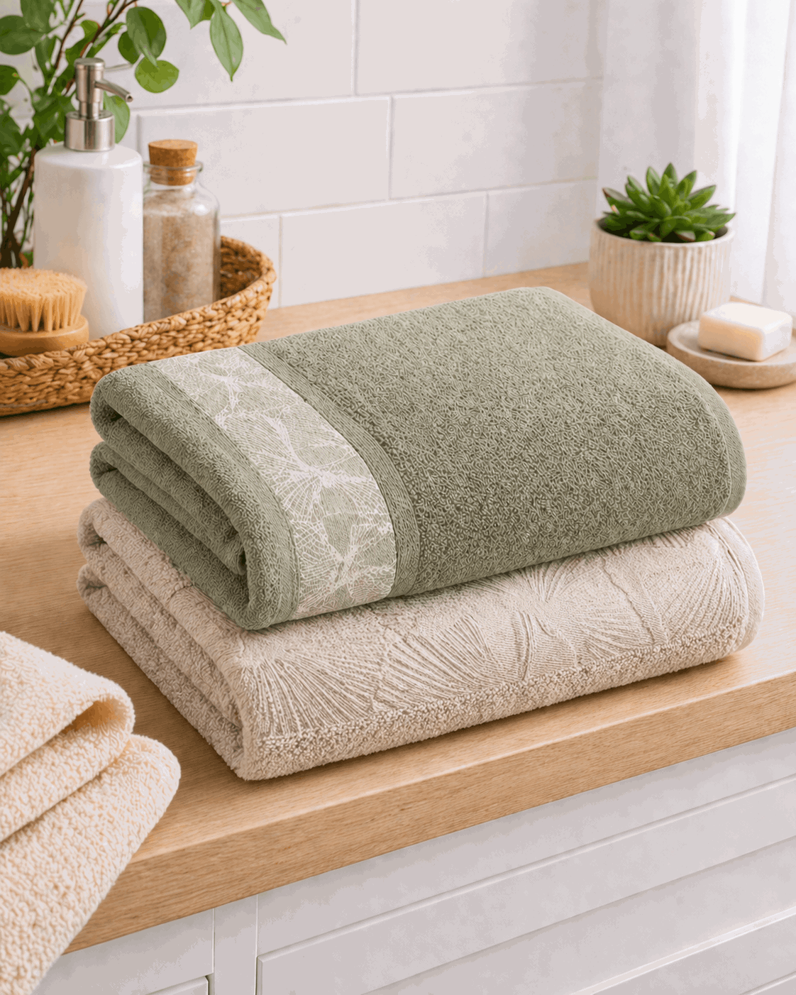 Premium Cotton Bath Towel with Botanical Border