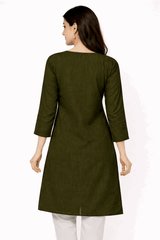 Olive Color Striped Floral Embroidered Kurta - Nishat Creative Store