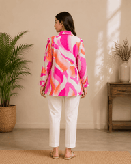 Pink Abstract Printed Flared Shirt - Nishat Creative Store