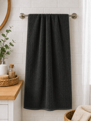 Premium Cotton Bath Towel Narrow Stripe Black - Nishat Creative Store