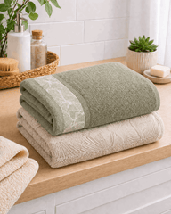 Premium Cotton Bath Towel with Botanical Border - Nishat Creative Store