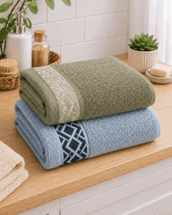 Premium Cotton Bath Towel with Geometric Border - Nishat Creative Store