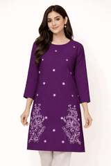 Purple Striped Floral Embroidered Kurta - Nishat Creative Store