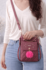 Quilted Vegan Leather Mini Crossbody Bag Burgundy - Nishat Creative Store