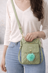 Quilted Vegan Leather Mini Crossbody Bag Sage Green - Nishat Creative Store