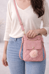 Quilted Vegan Leather Mini Crossbody Bag Soft Pink - Nishat Creative Store