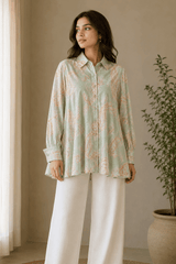 Sage Green Paisley Printed Button-Down Tunic - Nishat Creative Store