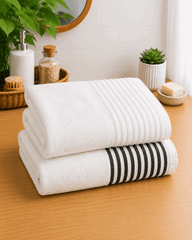 White Zero Twist Stripe Bath Towel - Nishat Creative Store
