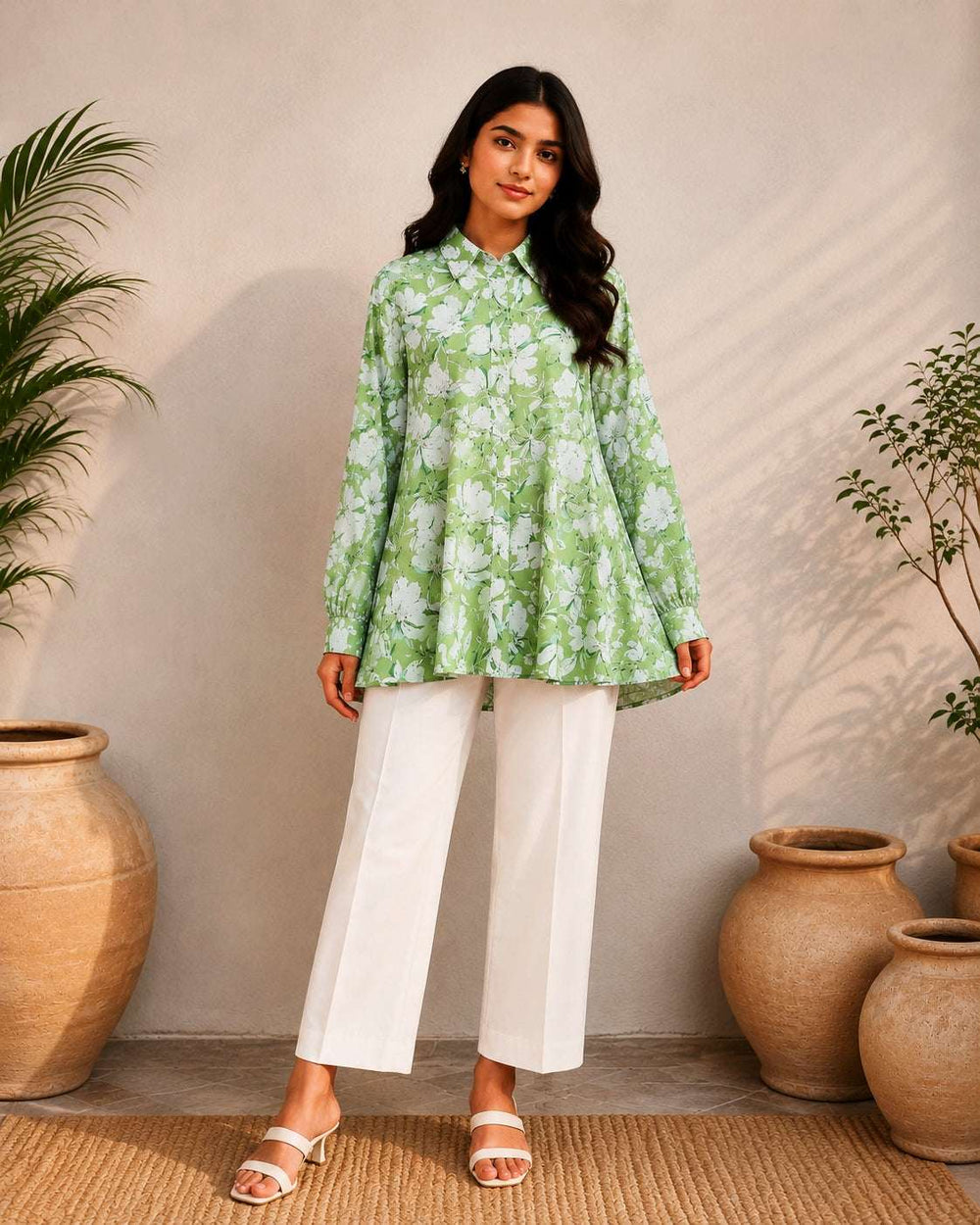 Green Floral Printed Shirt