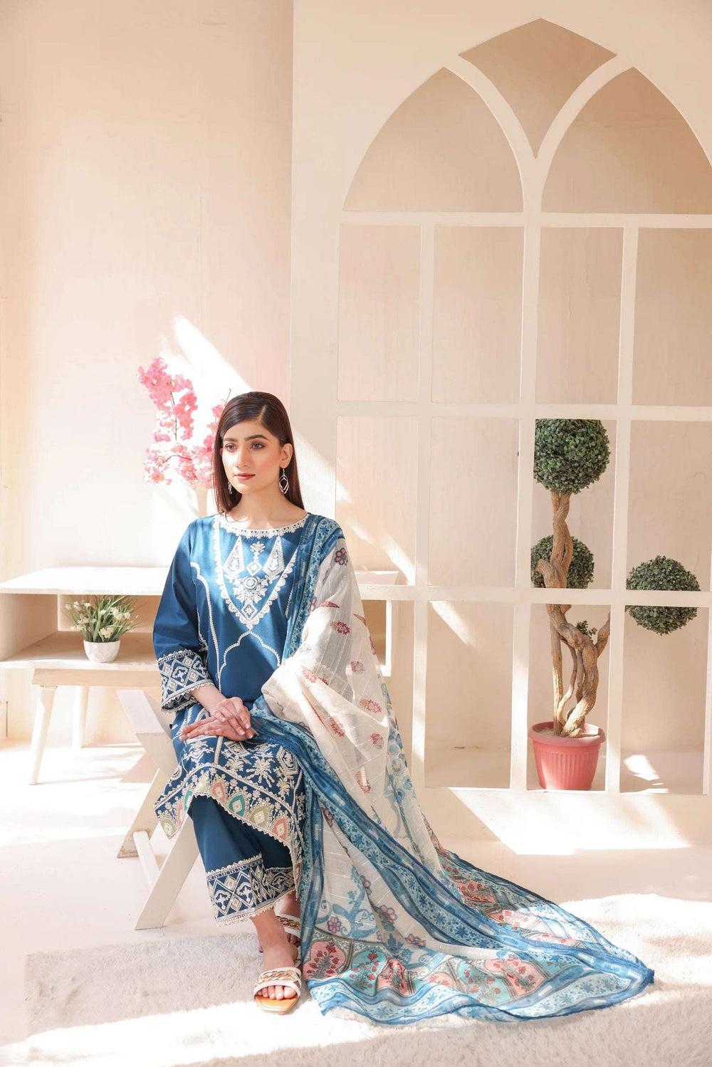 3 Piece – Embroidered Cotton Suit # 20