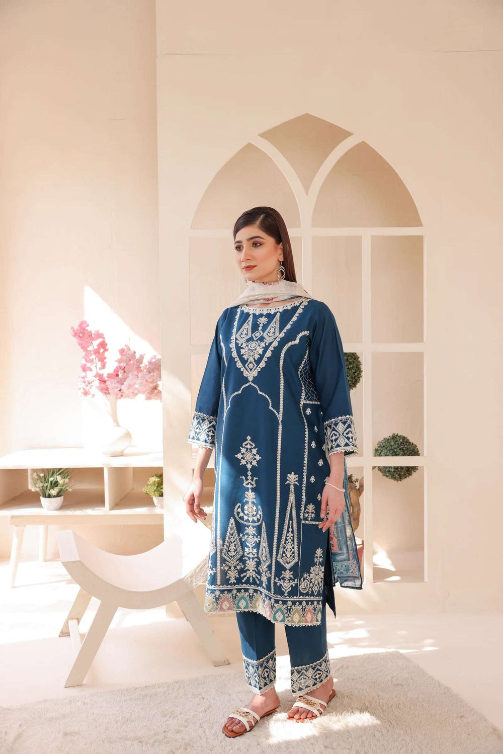 3 Piece – Embroidered Cotton Suit # 20